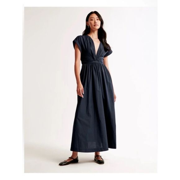 Abercrombie & Fitch Dresses & Skirts - Abercrombie & Fitch Navy Poplin Twist Waist Midi Dress Size Large